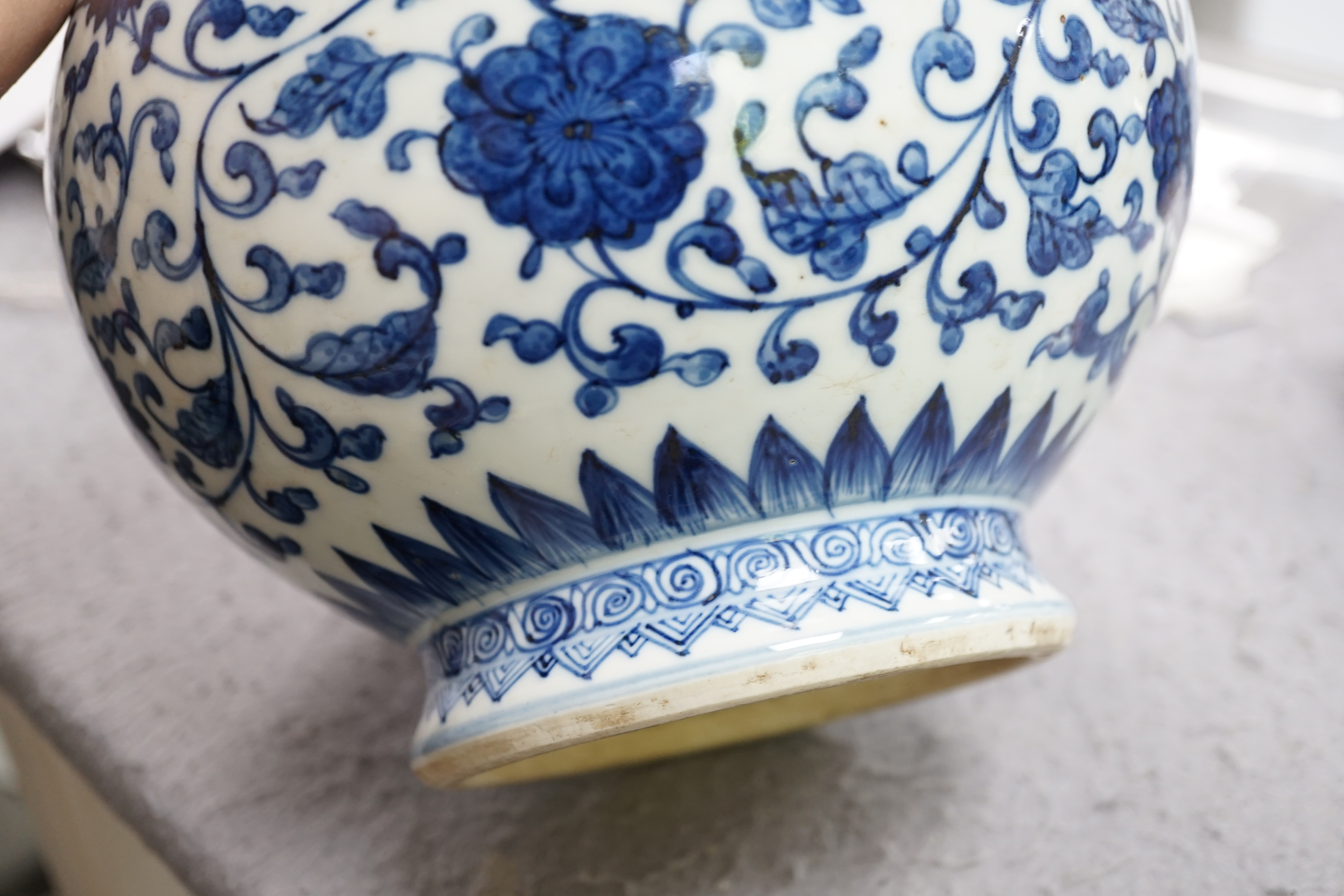 A Chinese blue and white ‘lotus’ vase, 20th century